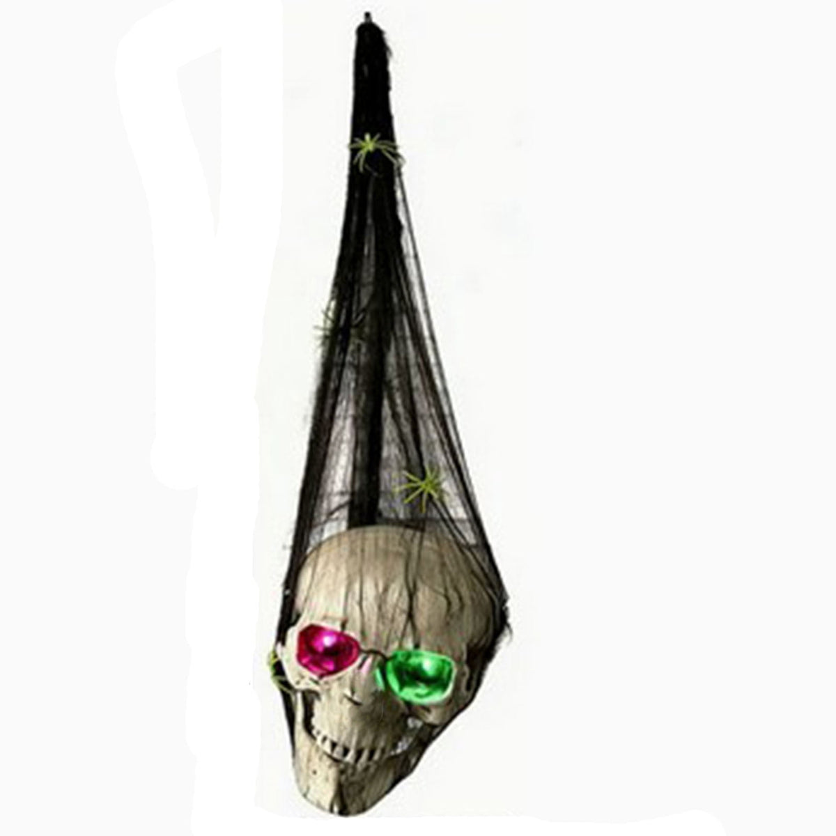 Spooky Hanging Skull Decoration 25.6 Inch Glowing Led Eyes Skeleton Ornament for Halloween Yard, Porch, Door, Tree, Window, Gothic Party Decor