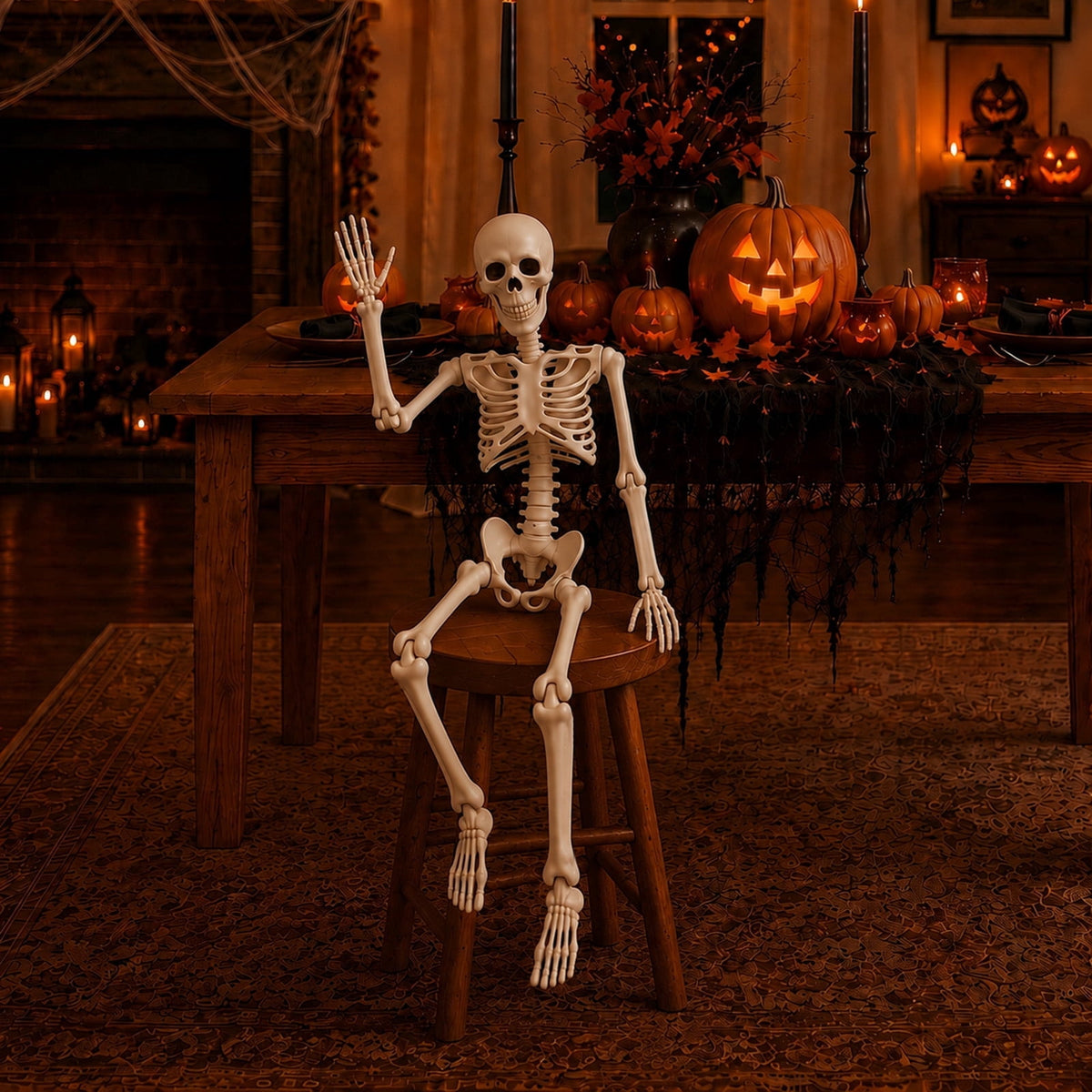 THE BRIVE 5.4ft Life Size Poseable Halloween Skeleton, Movable Joint Plastic Prop for Yard Porch Party Decor