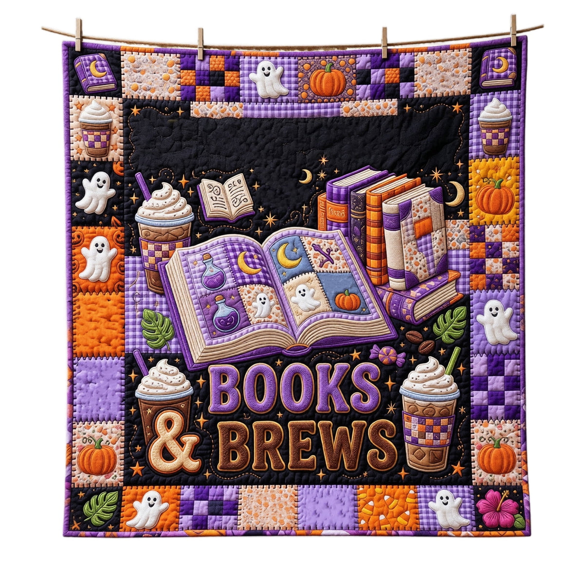 Throw Blanket, Quilted Spooky Season Ghost Skeleton Black Cat Design, 1 Piece, Halloween Decor for Couch Bed Living Room