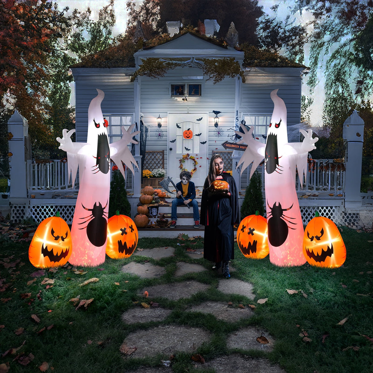 UBesGoo 12 ' Halloween Ghost & Pumpkin Outdoor Halloween Inflatables for Patio Garden Decor,1 Pcs
