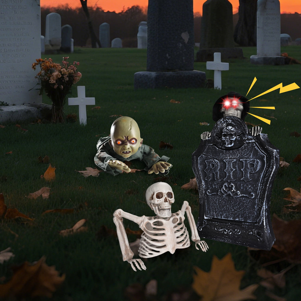 Yescom 15" Animated Halloween Tombstone & Half Skeleton with 8" Crawling Baby Zombie 2026