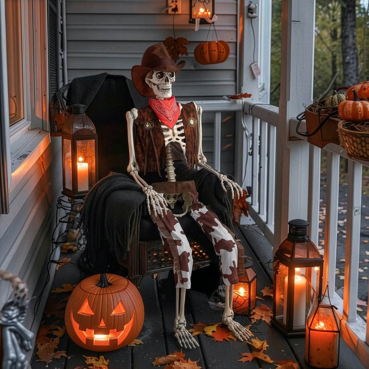 Yescom Halloween 5.6ft Life Size Skeleton Cowboy Detailed Costume Outdoor Indoor Haunted House Props Decor 2026