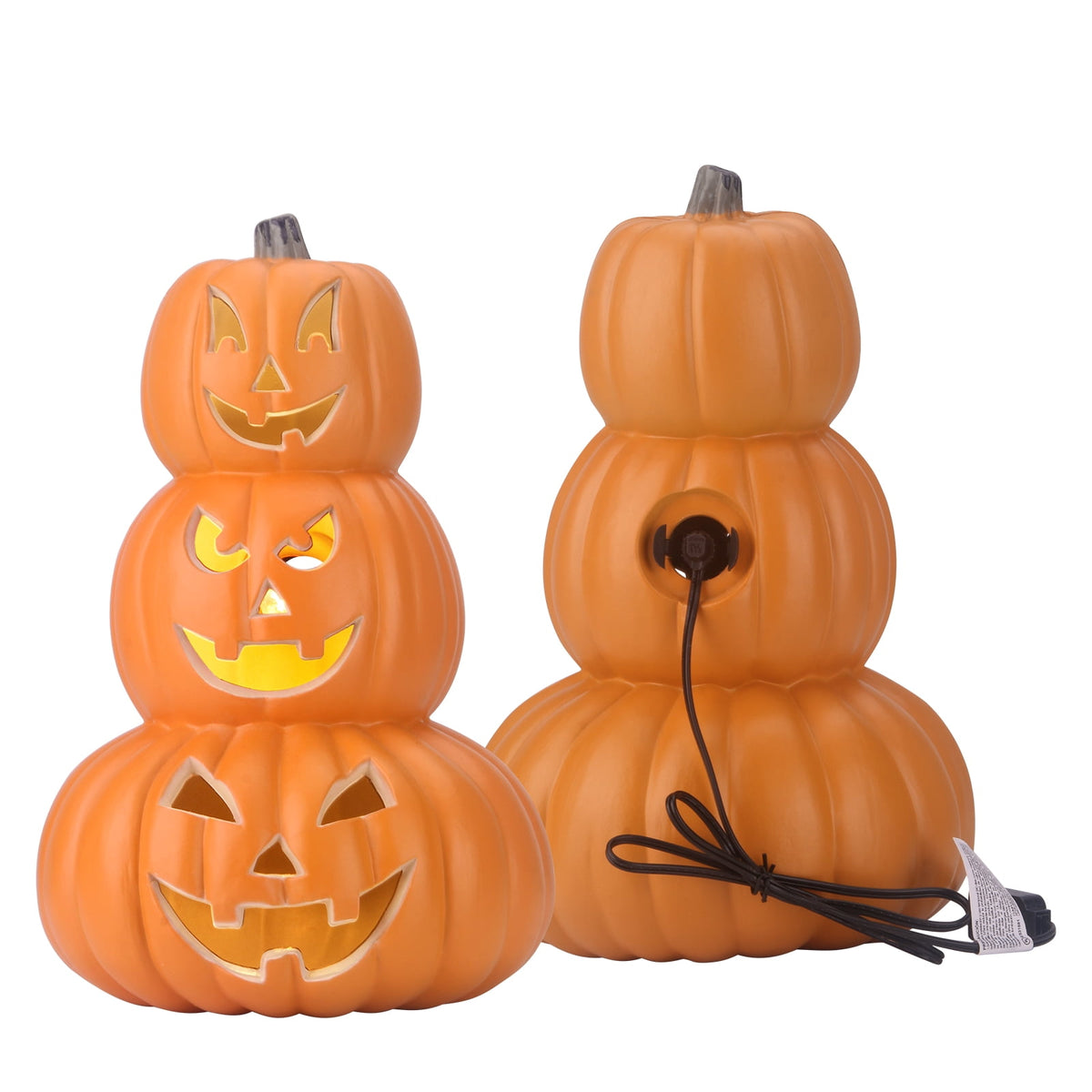 Gamexcel 21" LED Light-Up Jack O Lantern, Pre-lit Halloween Plastic Pumpkin Lights for Indoor/Outdoor Decoration - Angry Face