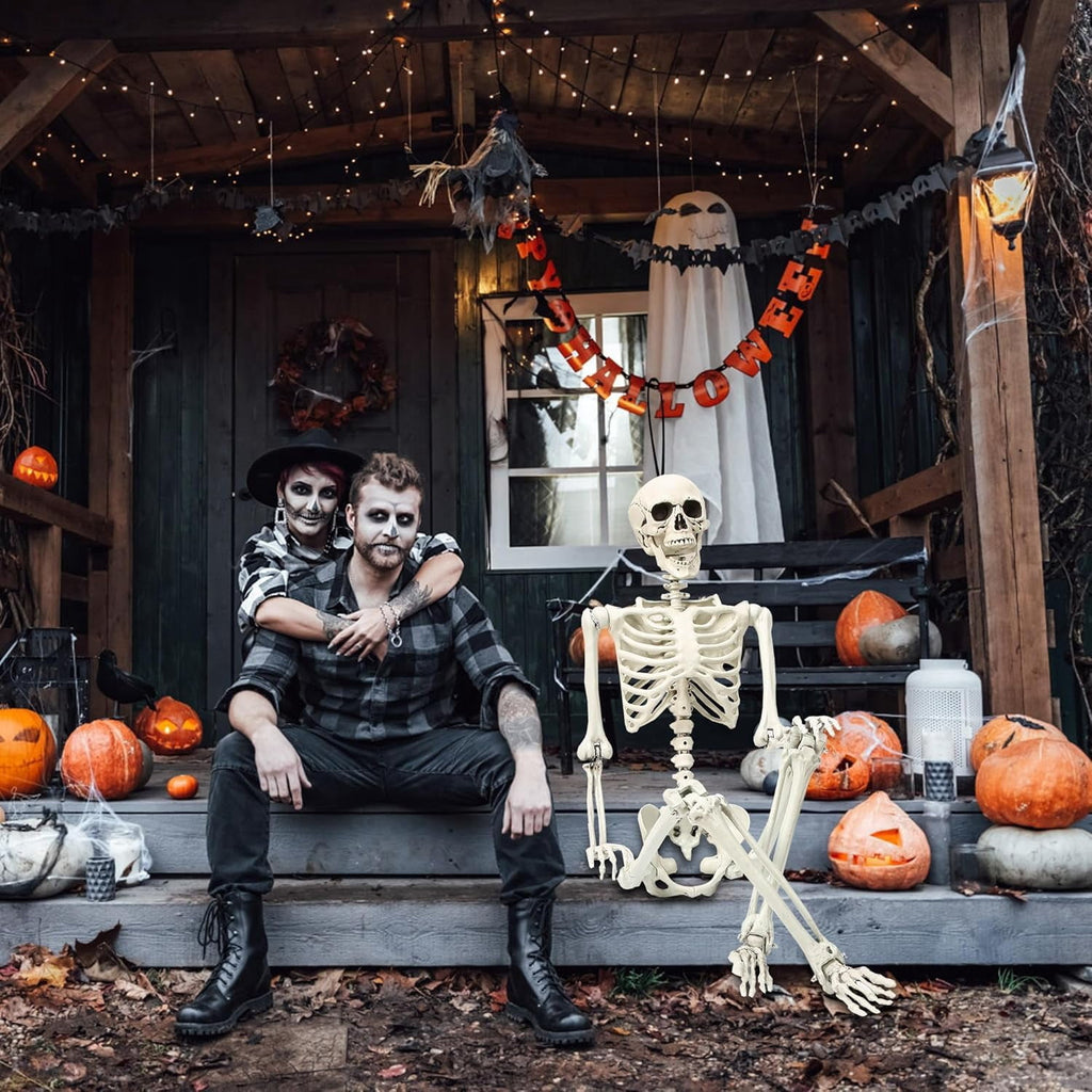 5.5ft Halloween Skeleton, Tall Outdoor Skeleton with Full Body Posable Joints, Scary Plastic Large Skeleton for Halloween Haunted House Spooky Scene Decorations