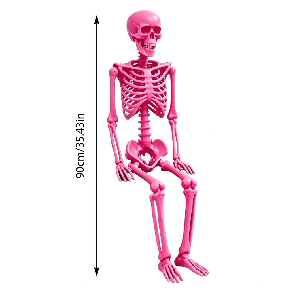 EverydayNest Halloween Posable Skeleton Figurine,35.4in Pink Desktop Ornament with Movable Joints,Spooky Party Decor for Haunted House Table Shelf Yard