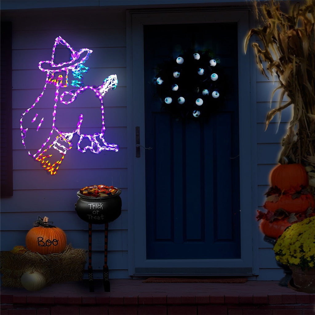 HOLIDYNAMICS Halloween LED Flying Witch Outdoor Decoration, 46" Wire Frame