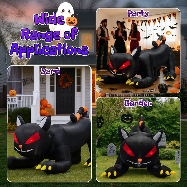 6.5FT Halloween Inflatable Animated Black Cat, Weather-Resistant Polyester, Quick Inflation with Stakes/Ropes for Yard/Patio
