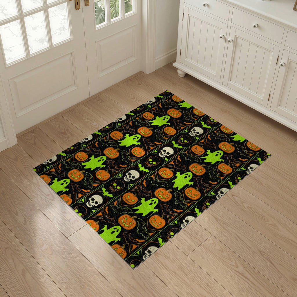 ODIKA Halloween October Phantom Gourd Flying Creature Fiber Doormat Stain Resistant Low Profile for Dorm Room, Small Living Apartment