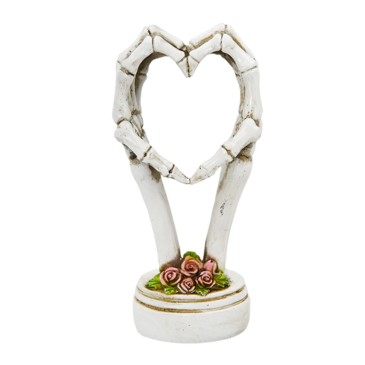3Pcs Halloween Skeleton Heart Hands Sculpture, Resin Abstract Bone Finger Gesture Statue with Floral Ornament Base, Gothic Home Desktop Decor for Shelf, Mantel, Dressing Table and Party Display