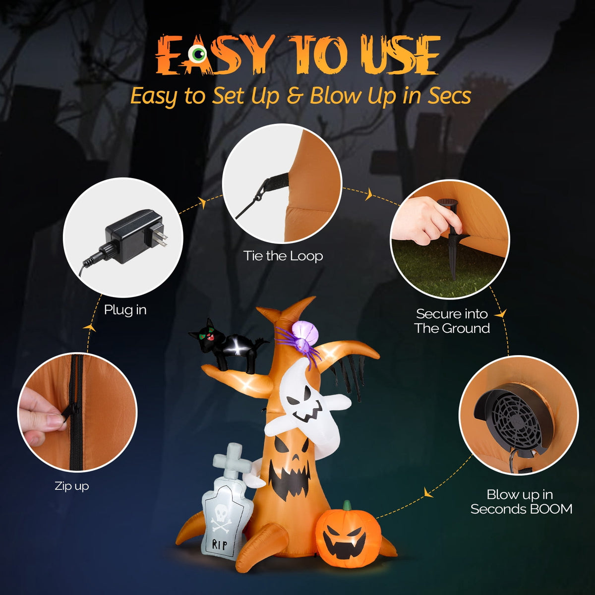 OverPatio 7.8' Halloween Inflatables Outdoor Halloween Decoration with 9pcs LED Lights