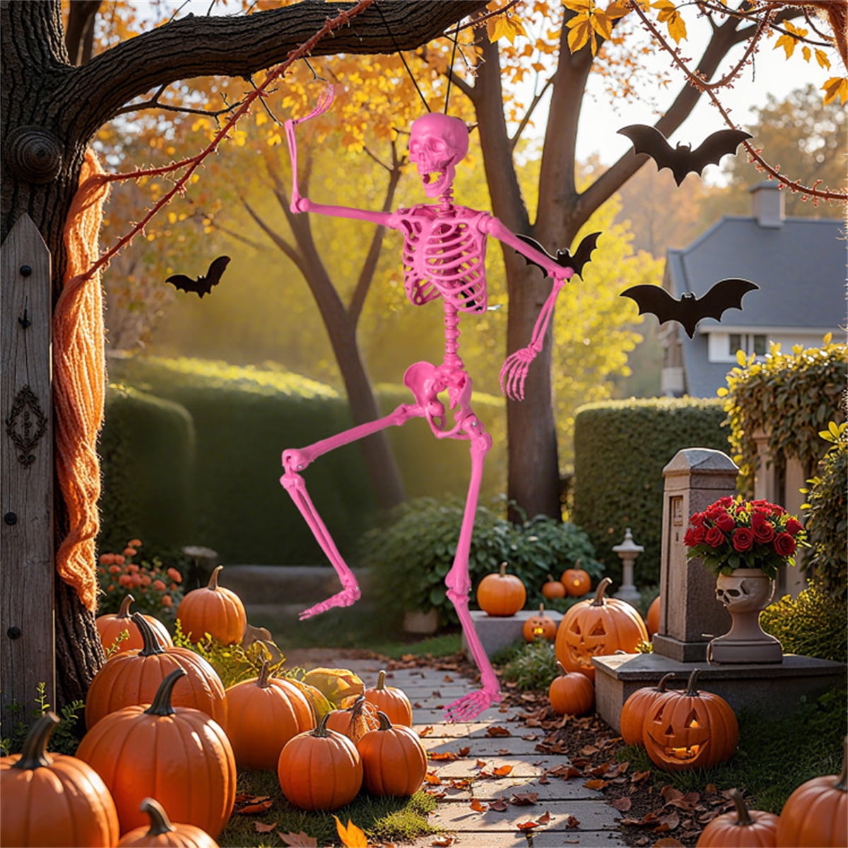 5.5 FT Pink Halloween Skeleton Outdoor Decor, No Assembly Needed