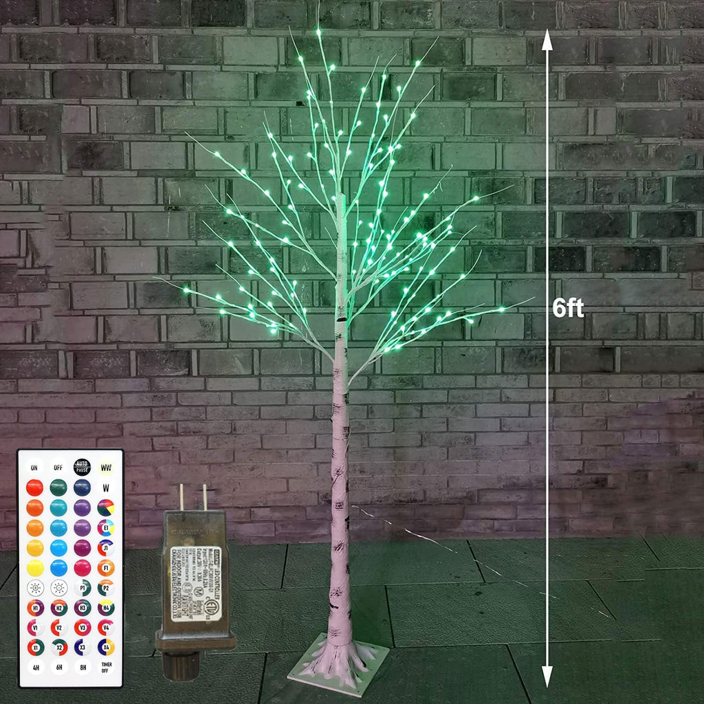6FT Lighted Birch Tree for Halloween Decorations, 35 Colors Birch Tree with 120 LED Lights Color Changing, White Trees with Multicolor Lights Remote Timer for Home Holiday Party Indoor Outdoor