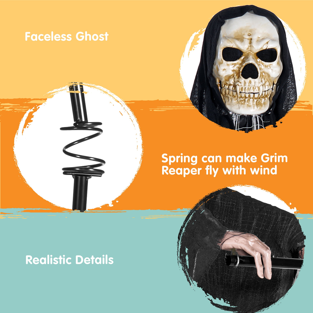 Joyfy 67"(5.6ft) Standing Grim Reaper with Chain, Large Halloween Decorations Outdoor, Life Size Animatronics Skelton, Sound-Actived Party Decor with Creepy Sound & LED Eyes, Scary Haunted House Prop