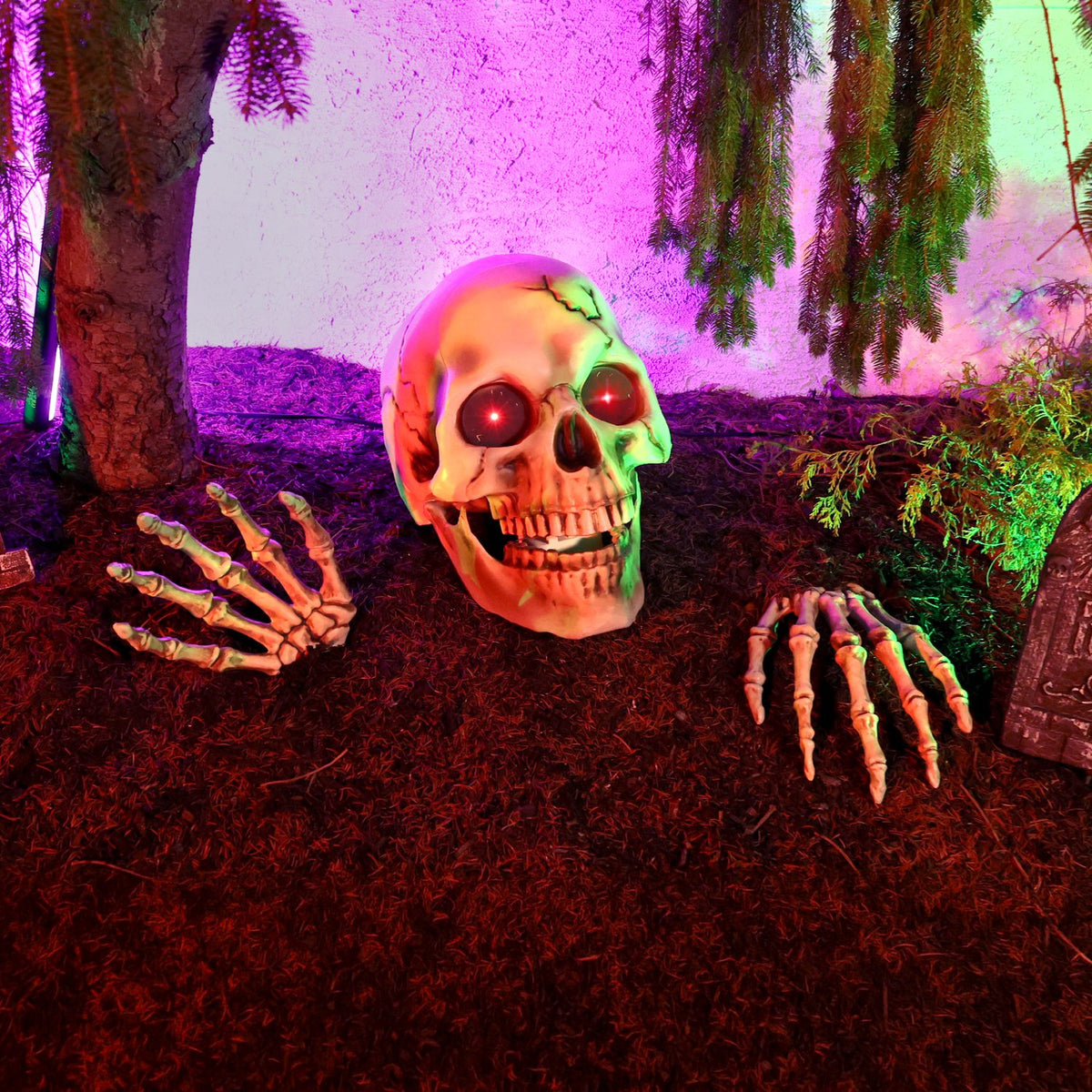 Haunted Hill Farm Halloween Decoration Giant Talking Skeleton with Hands Red 1.3-Ft.