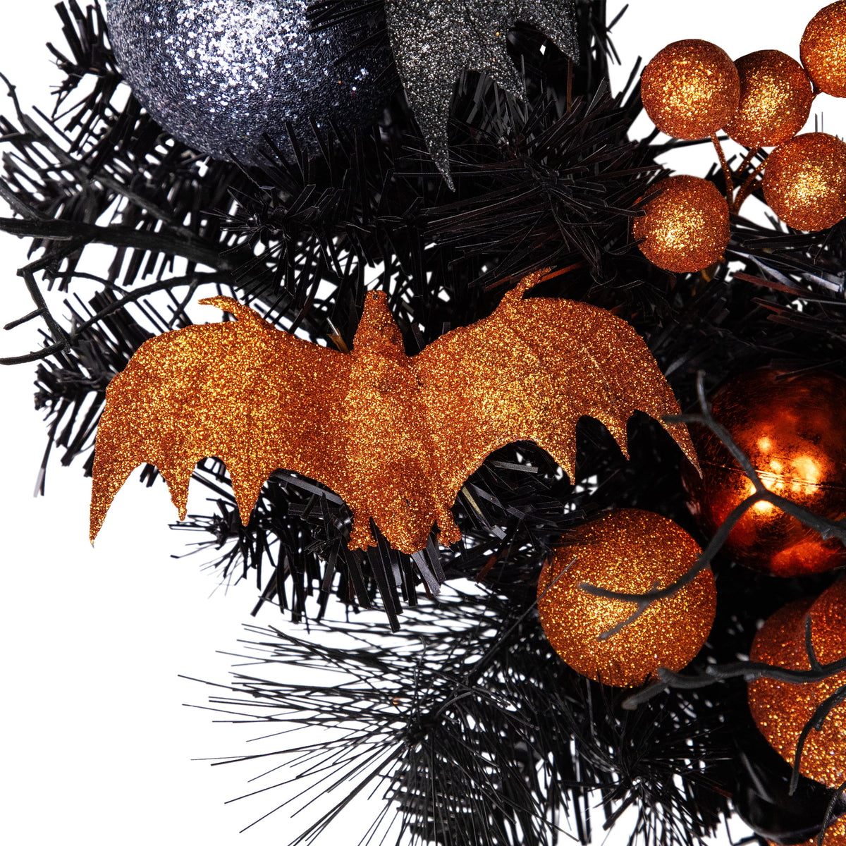 Northlight Ornaments and Ghost Halloween Twig Pine Wreath - 24" - Orange and Black - Unlit