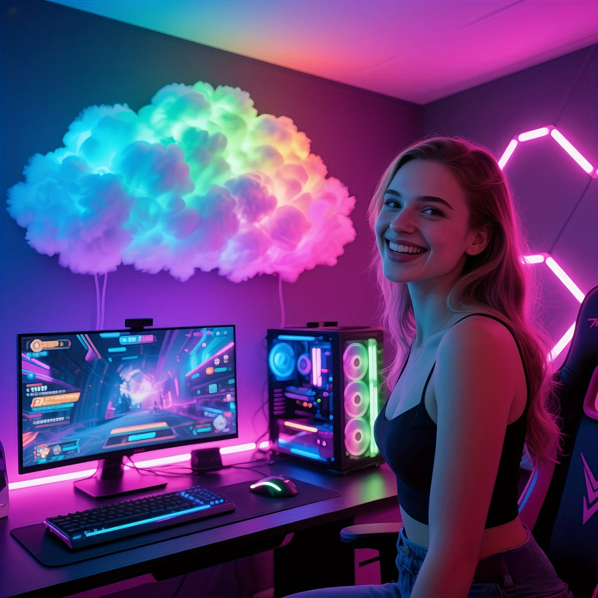 DIY 3D Thunder Cloud Lamp, Sound‑Activated Music Sync RGB Smart Light, USB‑Powered Lightning Effect Decor Light for Home, Party, Christmas, Halloween & Diwali Festival