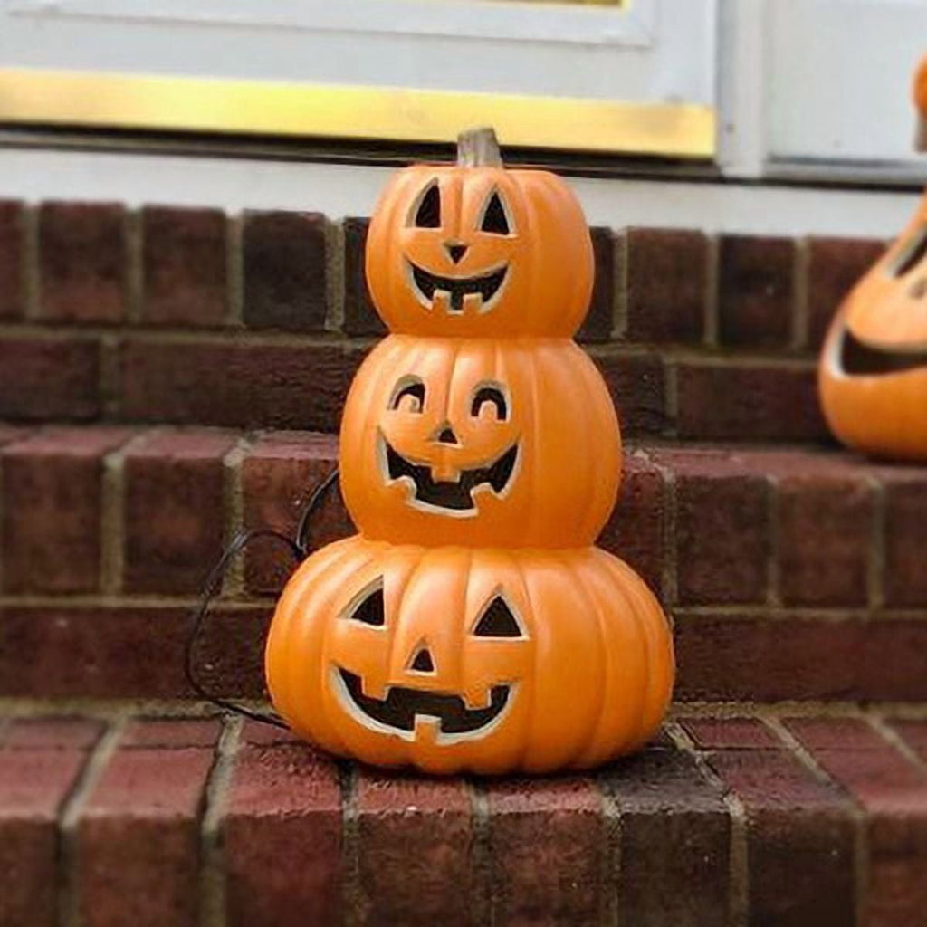 Gamexcel 10" + 14" Pre-Lit Jack O'Lanterns - Indoor/Outdoor Halloween Decorations for Party & Home, Lighted Pumpkin, 2 Pack, Orange