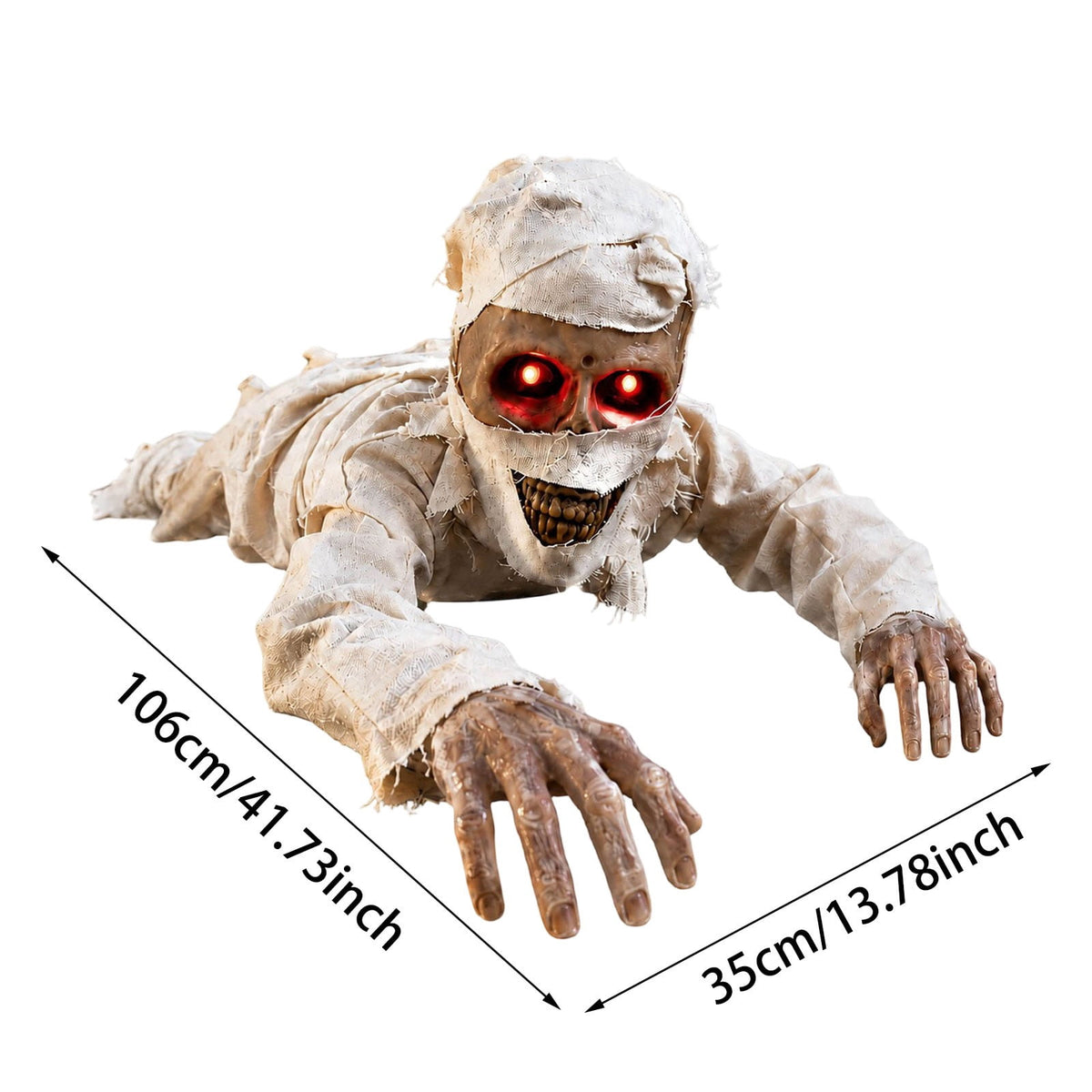 Halloween Animatronic Prop Creeping Mummy Decoration – 41.7" Motion-Activated Crawling Creature with Light-Up Eyes & Sound for Outdoor Yard Haunt