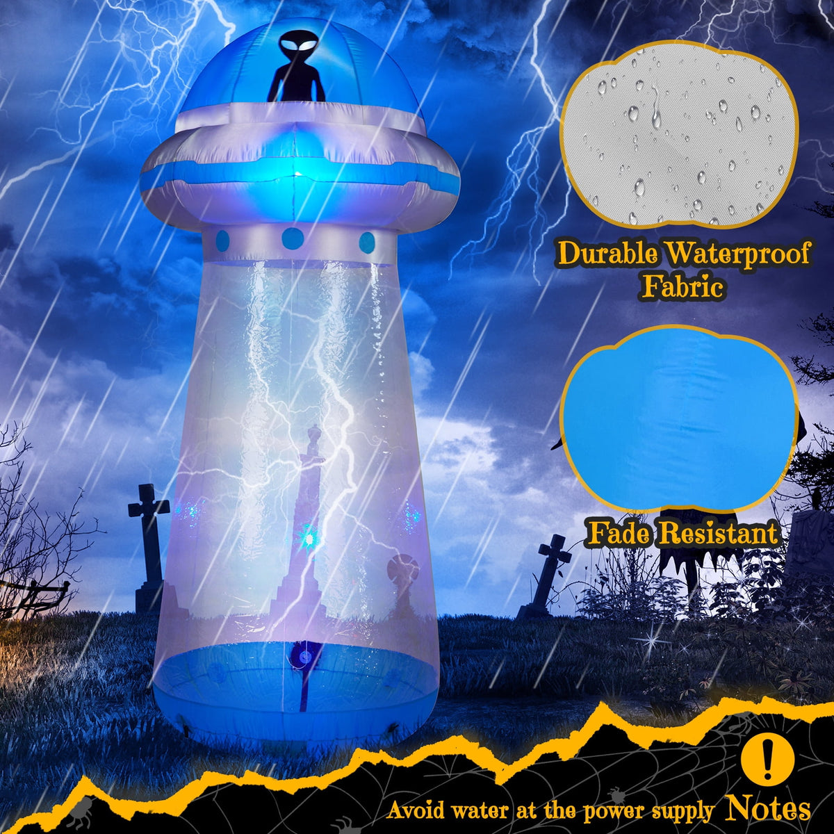 8.8 FT Halloween Inflatable UFO Yard Decoration with LED Lights Stand Inside Blow Up Decor