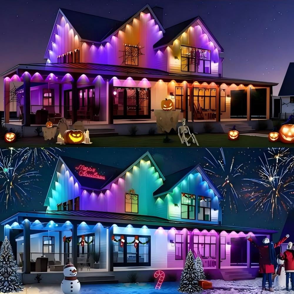 VIVIHEYDAY Permanent Outdoor Lights 100ft, Smart RGB App Remote Control Outdoor Lights with 60 LEDs, LED Eaves Lights IP67 Waterproof, House Roof Outdoor Lighting for Party, Halloween, Christmas