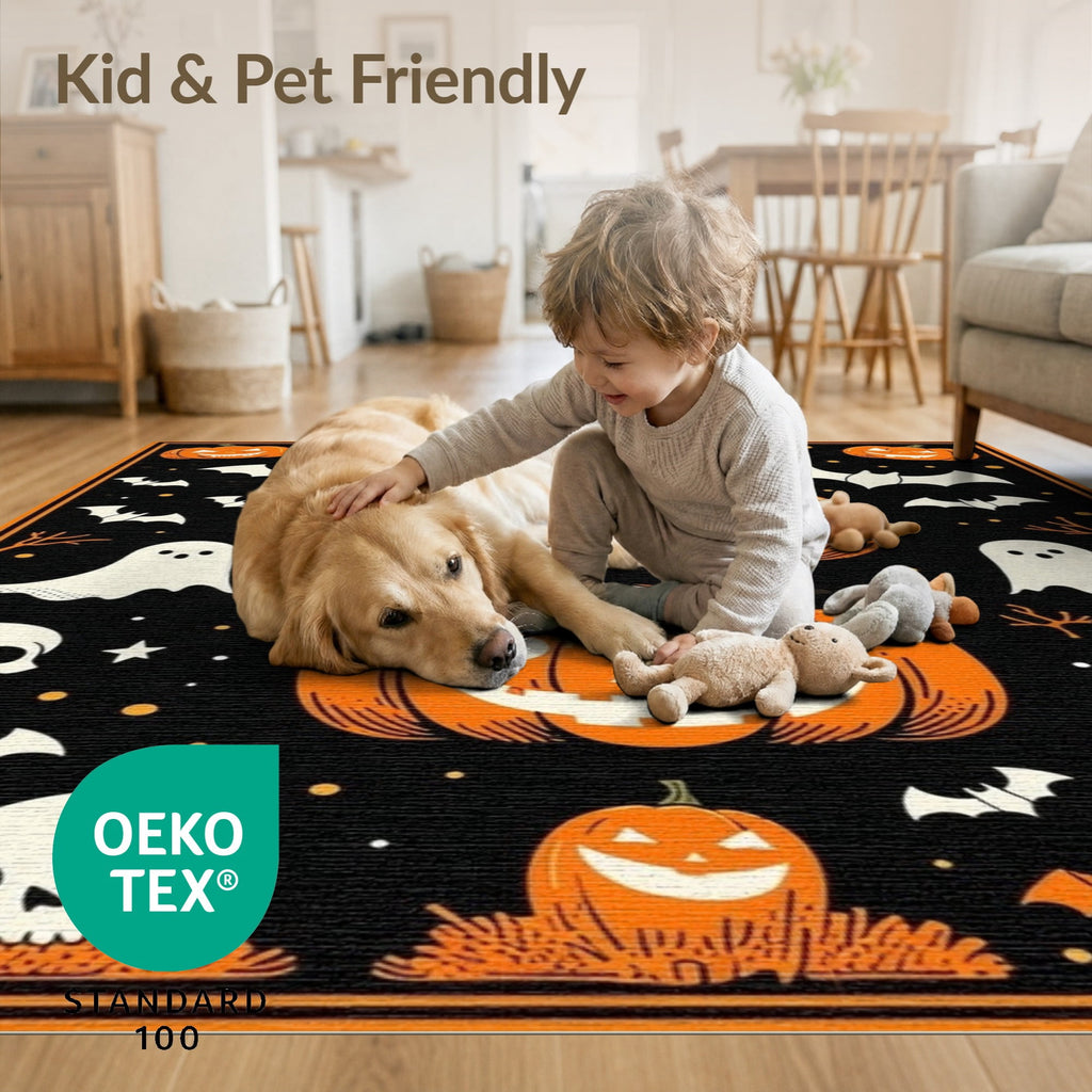 ODIKA Halloween Ghost Pumpkin Bat Skull Welcome Doormat Fiber Door for Dorm Room, Small Living Apartment, Stain Resistant Low Profile