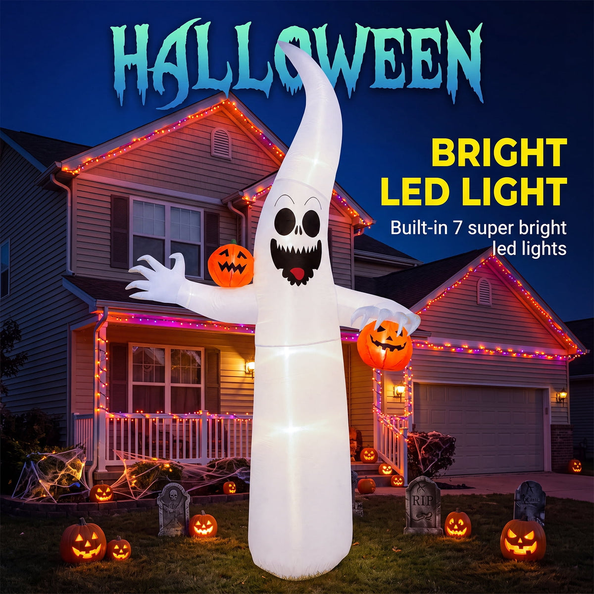 VETPW 10FT Large Halloween Inflatable Archway Decoration, Halloween Blow Up Lighted Archway with Ghost & Black Cat & Cornucopia, Trick & Treat Yard Garden Patio Lawn Outside Decor