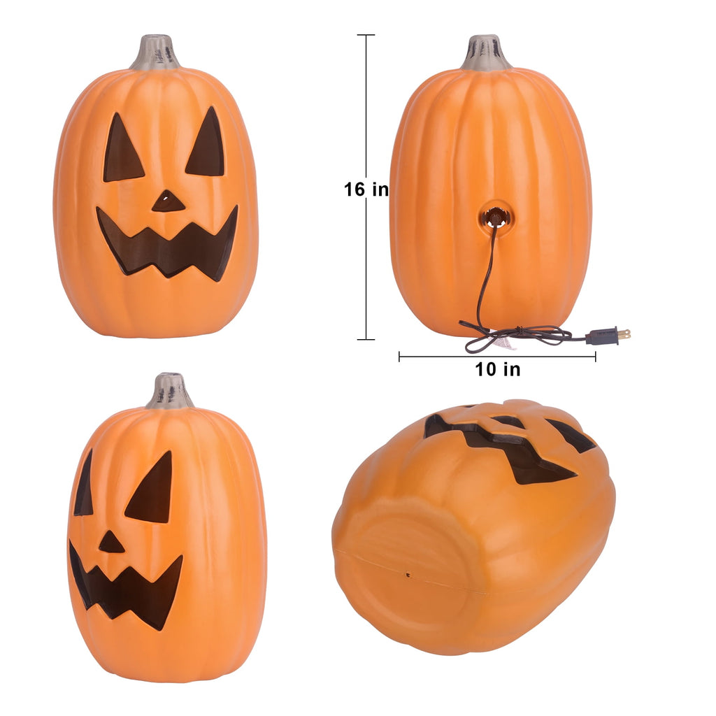 Gamexcel 21" LED Light-Up Jack O Lantern, Pre-lit Halloween Plastic Pumpkin Lights for Indoor/Outdoor Decoration - Angry Face