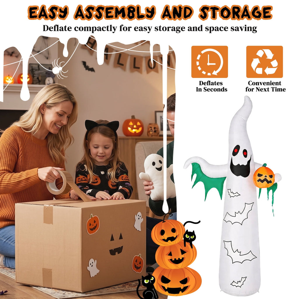 12ft Halloween Inflatable Ghost Bat Ornament with 4 LED Lights 82 String Lights