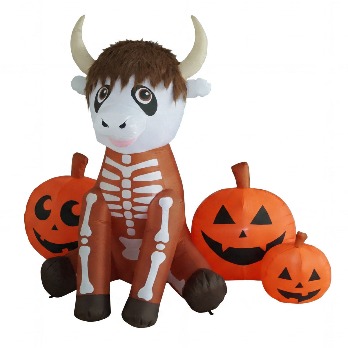 Skeleton Highland Cow with Pumpkins Airblown Yard Inflatable, Multicolor, 5', Halloween by Way To Celebrate