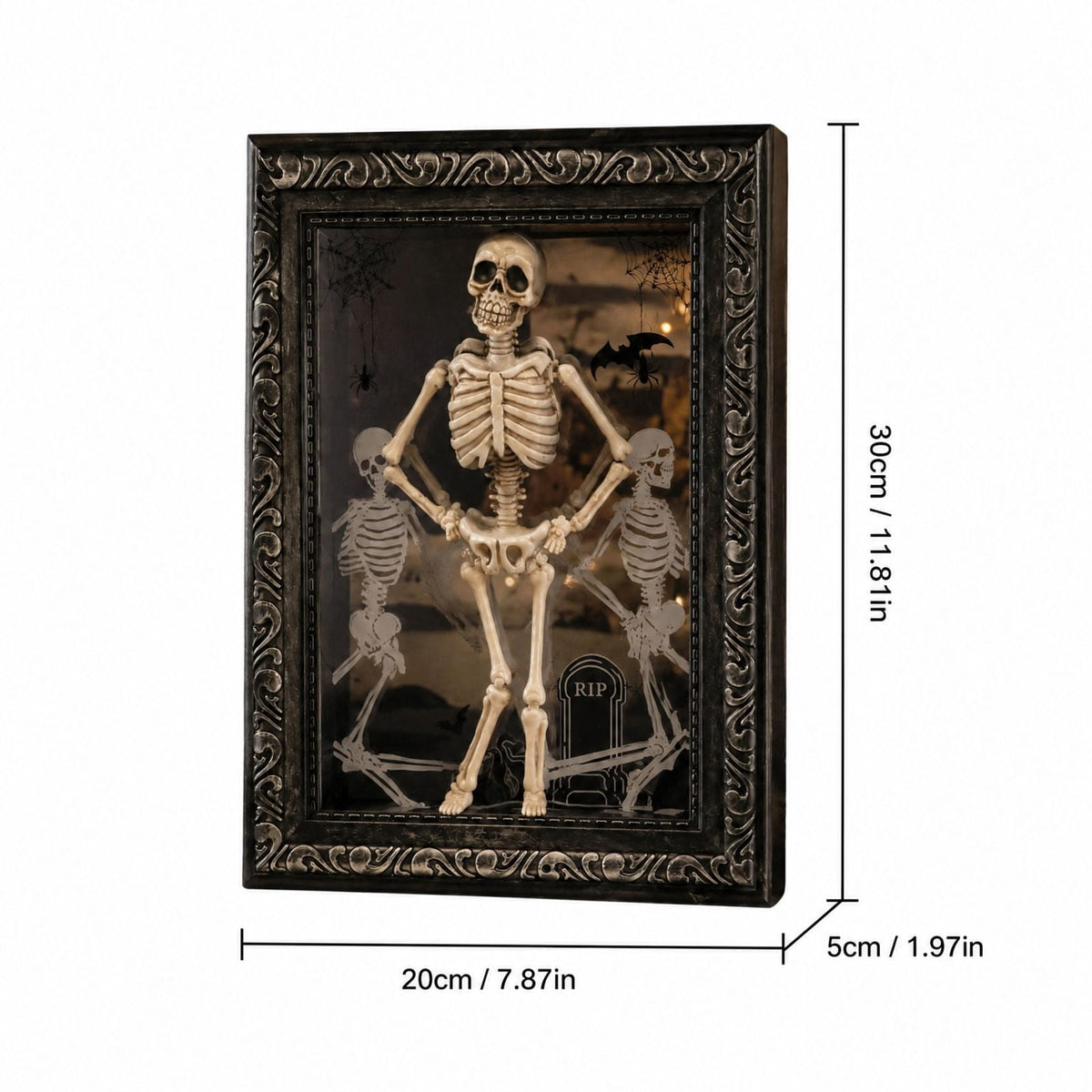 Gothic Dancing Skeleton Picture Frame LED Light Up 11.8 x 7.8in Halloween Table Accent Resin Spooky Figurine Decor for Party Desk Mantle