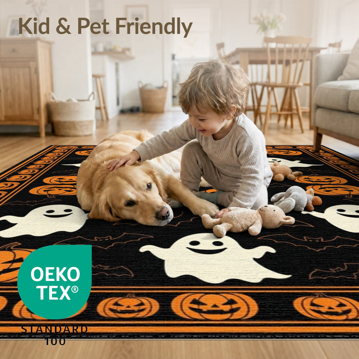 ODIKA Halloween October Phantom Gourd Flying Creature Fiber Doormat Stain Resistant Low Profile for Dorm Room, Small Living Apartment