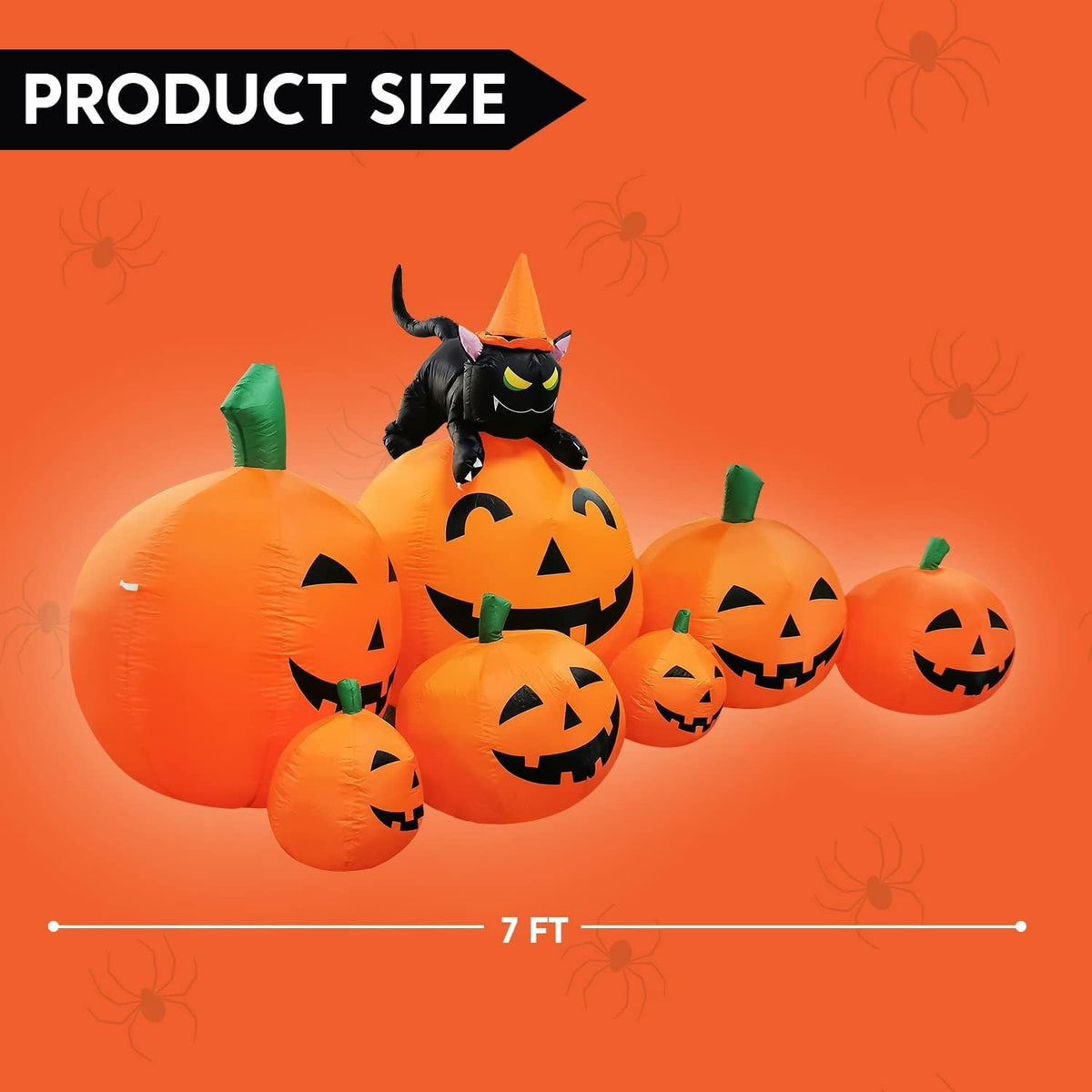 Inflatable Pumpkin with Witch's Cat and LED Lights for Outdoor Halloween Yard Decor