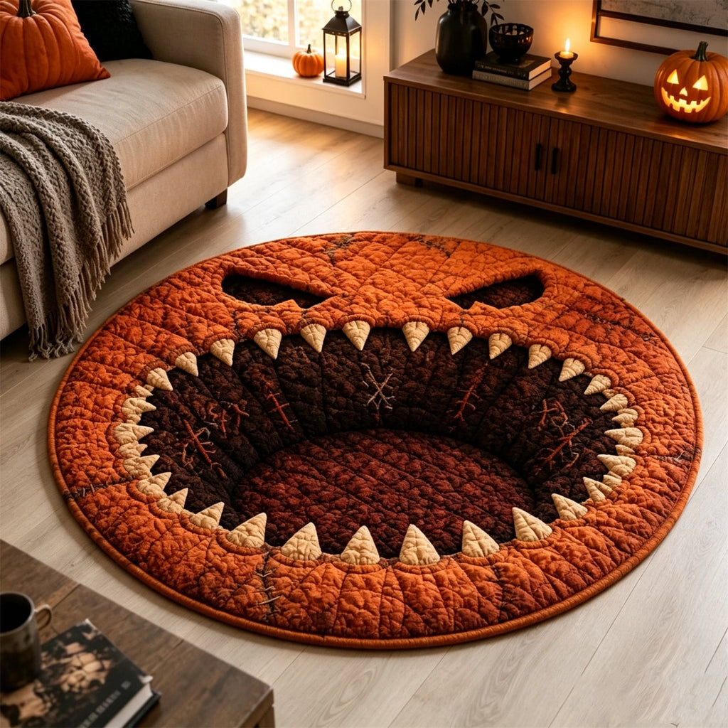 3D Circular Halloween Doormat â Pumpkin Face With Sharp Teeth, Non- Polyester Round Mat For Indoor/Outdoor, Spooky Cute Fall Decor, Gift For Halloween Lovers (91X91") Home Decor