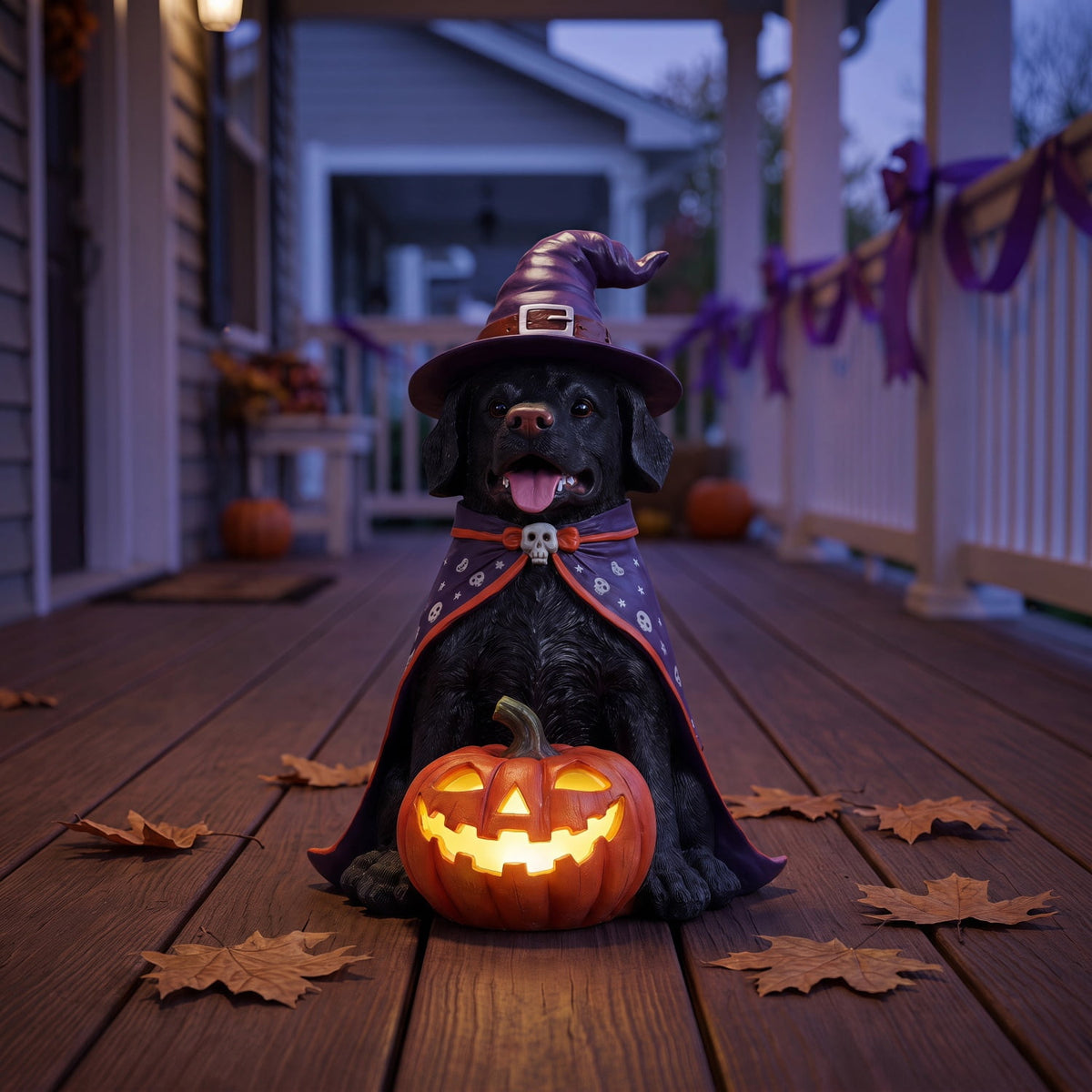 SpookHaven Halloween Jack‑O‑Lantern Pumpkin Mist Sprayer Figurine, LED Light‑Up Fogger with Witch Hat & Skull Decoration, Spooky Ornament for Tabletop Entryway Halloween Party Home Decor