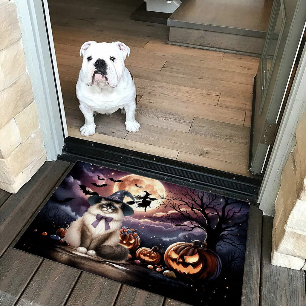 Spooky Halloween Night Witch Maine Coon Glowing Pumpkins Indoor Rug Cat Lover Kitten Owner Gifts Carpet Living Bed Room Sofa Home Decor - 12015