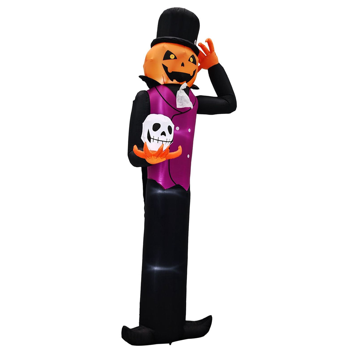 12FT Halloween Inflatable Pumpkin Man Holding Skull Outdoor Decor with Built-in LED Lights Waterproof Polyester Blow Up Yard Ornament