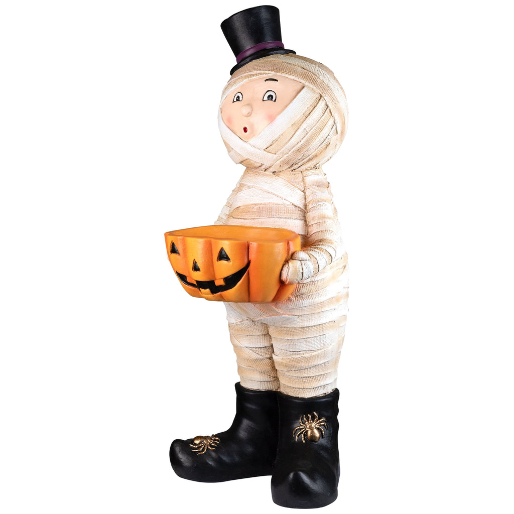 Northlight Mummy in Top Hat Holding Jack-O-Lantern Candy Dish Halloween Decoration - 23"