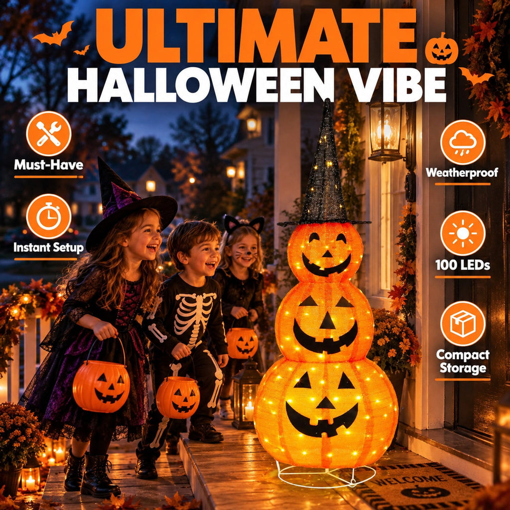 5ft Lighted Halloween Pumpkin Stack with 100 LEDs