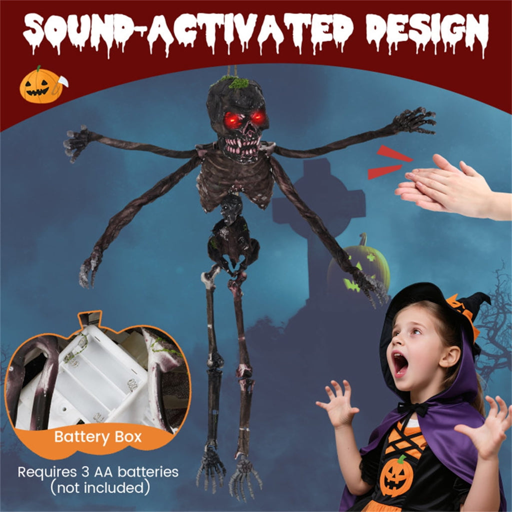6ft Sound-Activated Halloween Skeleton Outdoor Decor with Flashing Red Eyes