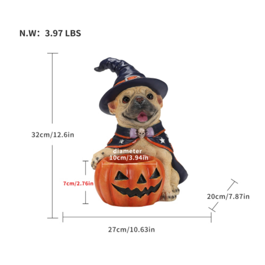 SpookHaven Halloween Jack‑O‑Lantern Pumpkin Mist Sprayer Figurine, LED Light‑Up Fogger with Witch Hat & Skull Decoration, Spooky Ornament for Tabletop Entryway Halloween Party Home Decor