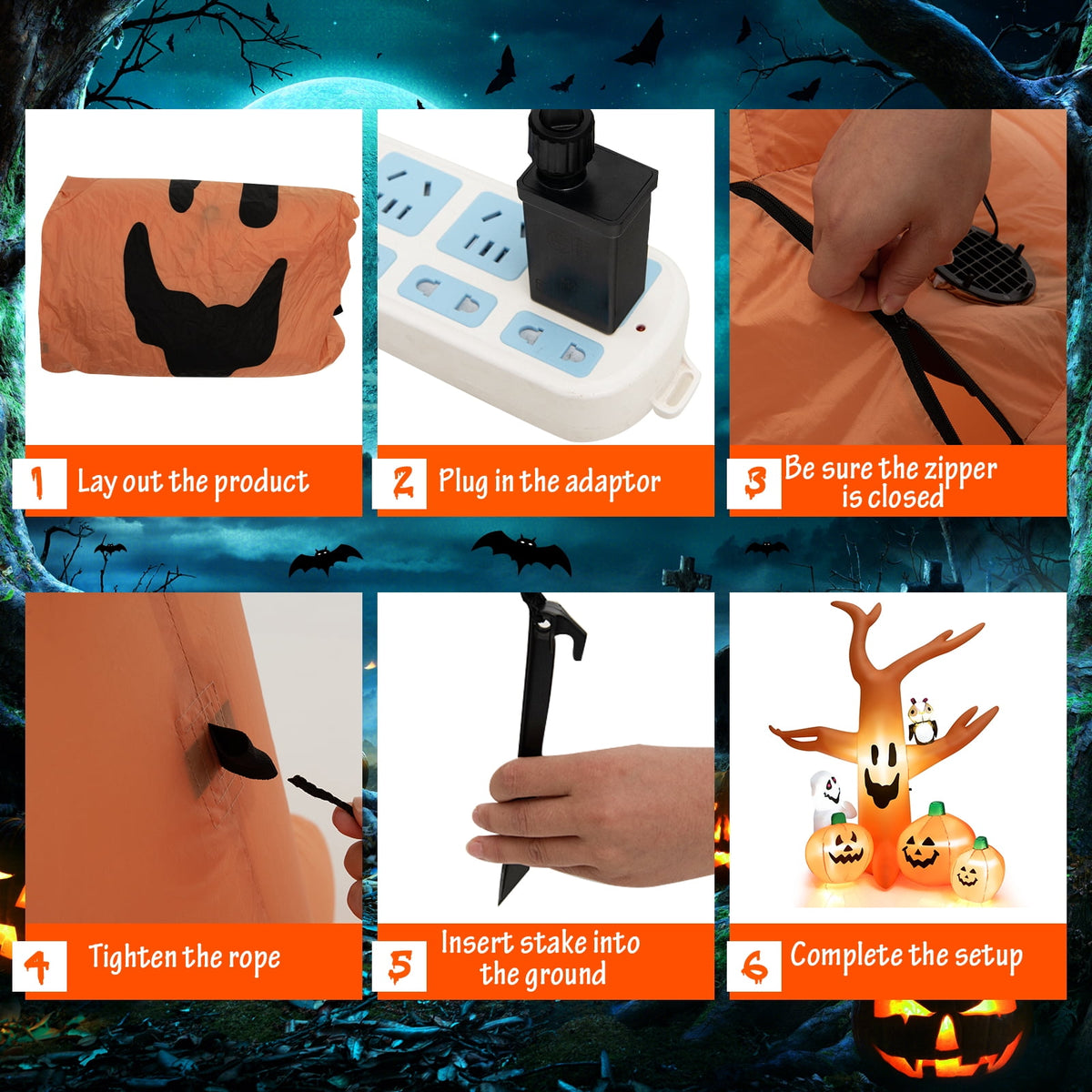 Topbuy 8FT Halloween Inflatable Decoration, Blow Up Dead Tree w/ Waterproof Air Blower Built-in LED Lights 2 Ropes & Stakes Holiday Decor w/ Ghost Owl Pumpkin for Yard Garden Lawn