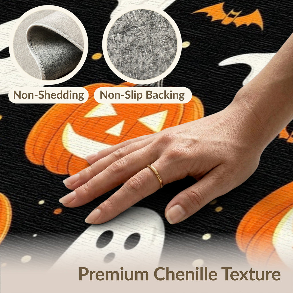 ODIKA Halloween Ghost Pumpkin Bat Skull Welcome Doormat Fiber Door for Dorm Room, Small Living Apartment, Stain Resistant Low Profile
