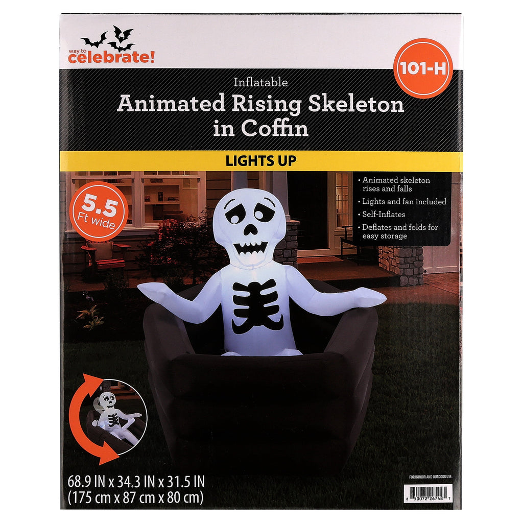 Animated Rising Skeleton in Coffin Airblown Yard Inflatable, Multicolor, 5.5', Halloween by Way To Celebrate