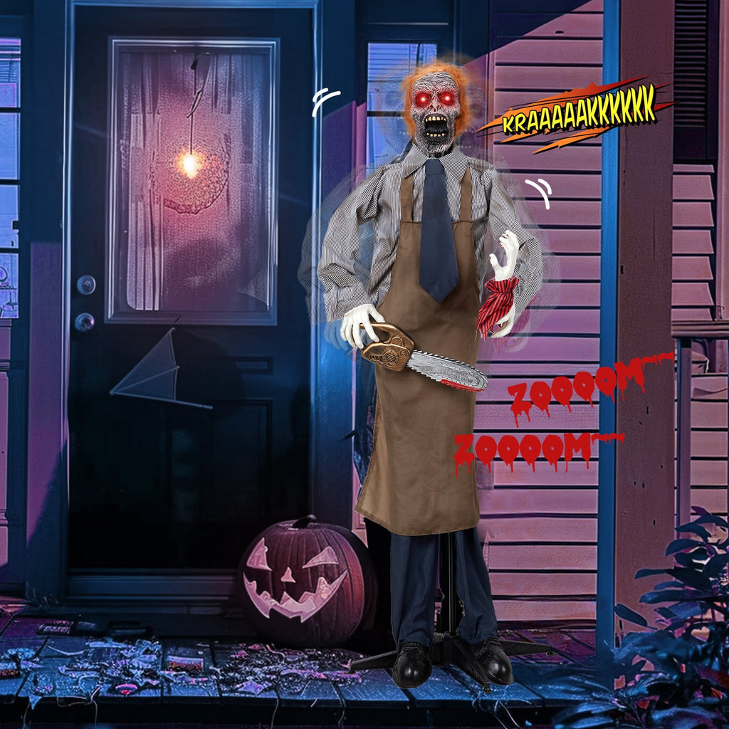 Zimtown 5.7FT Halloween Animatronic Chainsaw Man The Sound Activated Halloween Prop