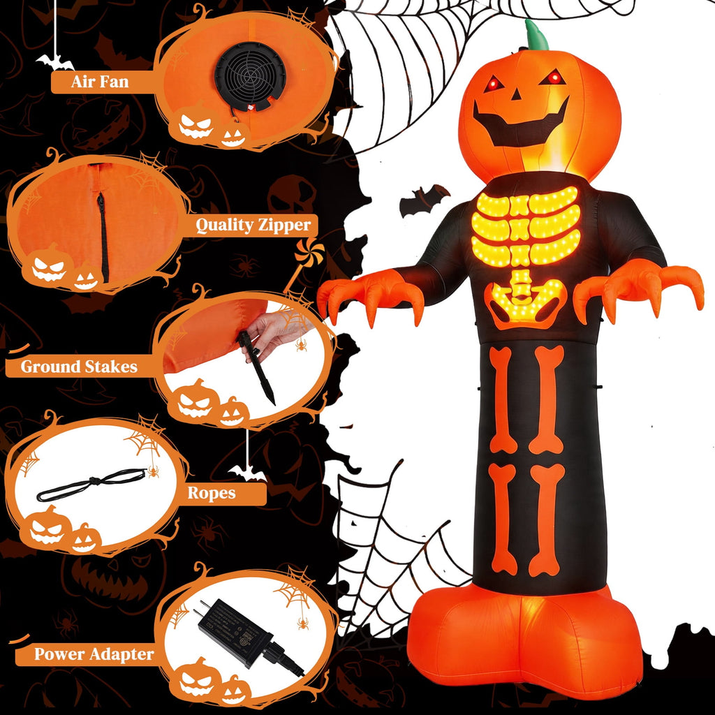 12ft Giant Halloween Inflatable Grim Reaper with Skeleton Ribs and Pumpkin 115 LED Lights