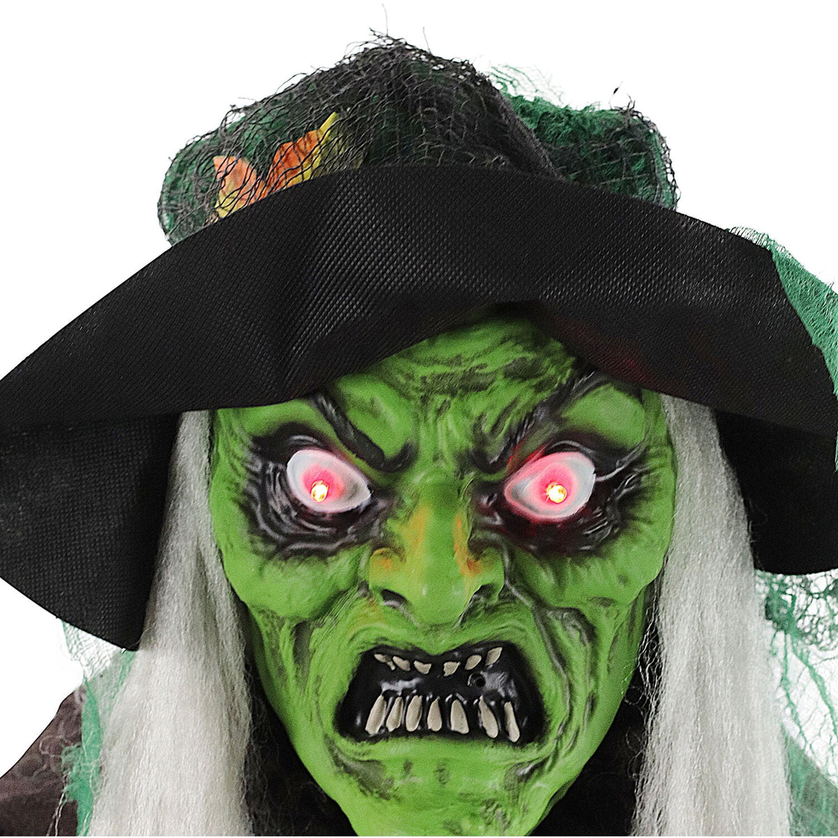Haunted Hill Farm 6 ft Animatronic Talking Forest Witch with Movement and Lights for Scary Halloween Decoration, HHWITCH-44FLSA