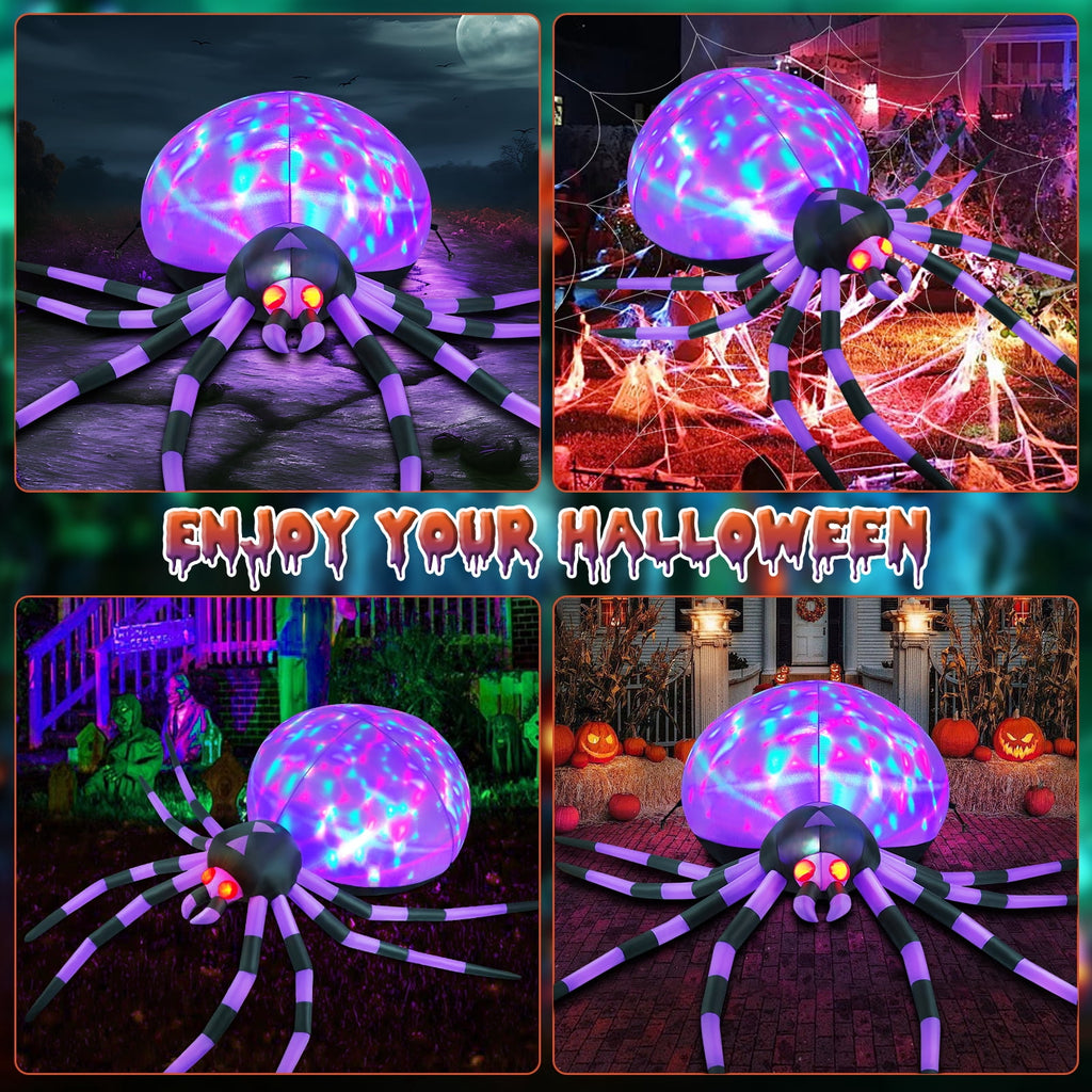 Yexmas 12FT Halloween Inflatables Outdoor Decorations Giant Spider Decorations with LED Lights and Air Pump Blow up Inflatable Green
