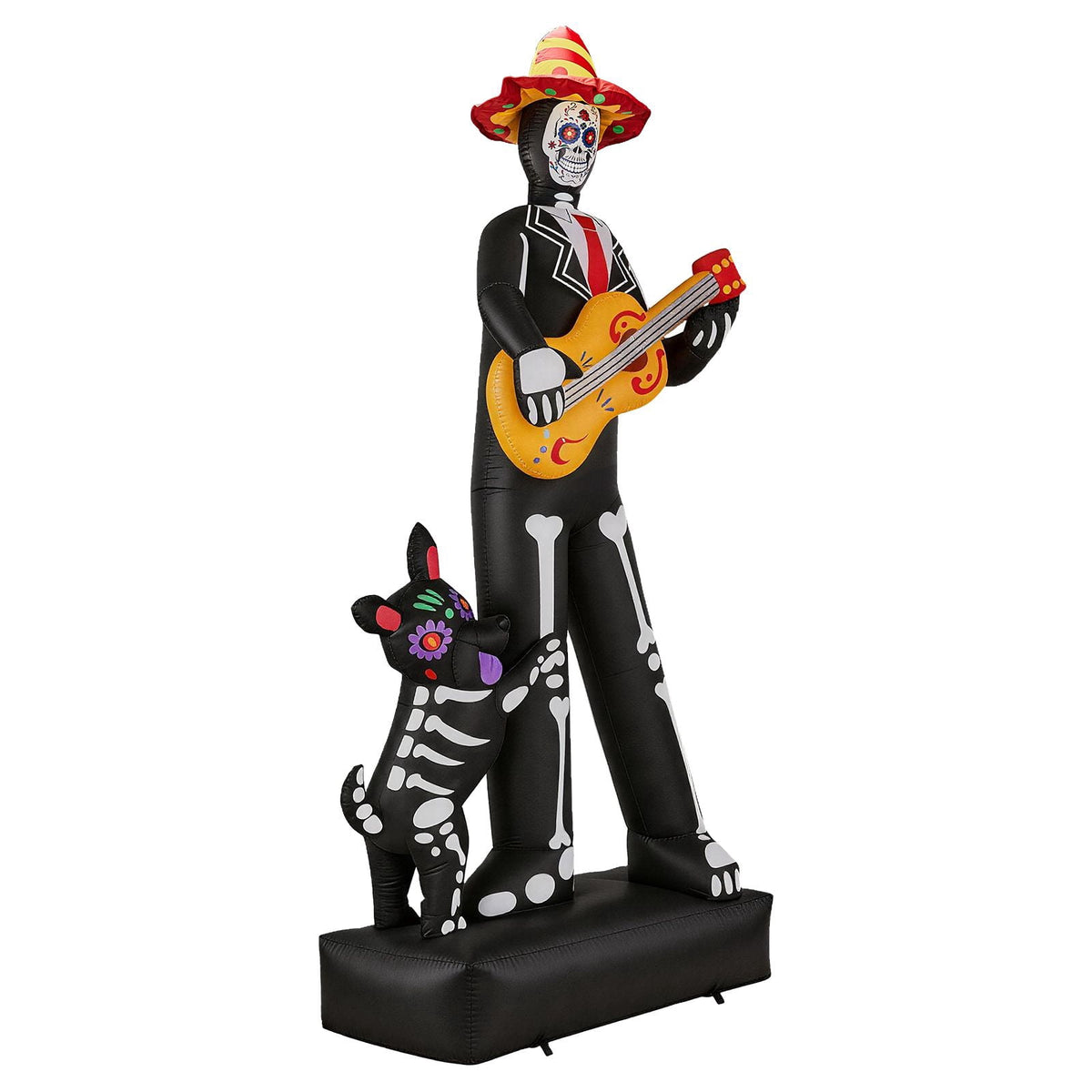 7.3FT Inflatable Ghost Musician with Puppet 6 LED Lights Black Orange Halloween Yard Decor