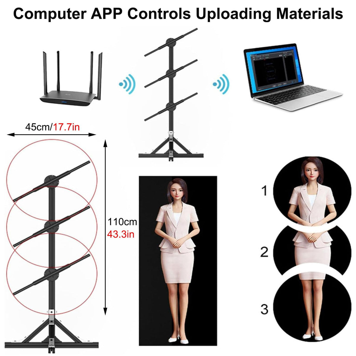 3D Hologram Fan Projector with WiFi, Remote Control, and Bluetooth, Holographic Christmas Tree Projector for Shop, Bar, Halloween, Party