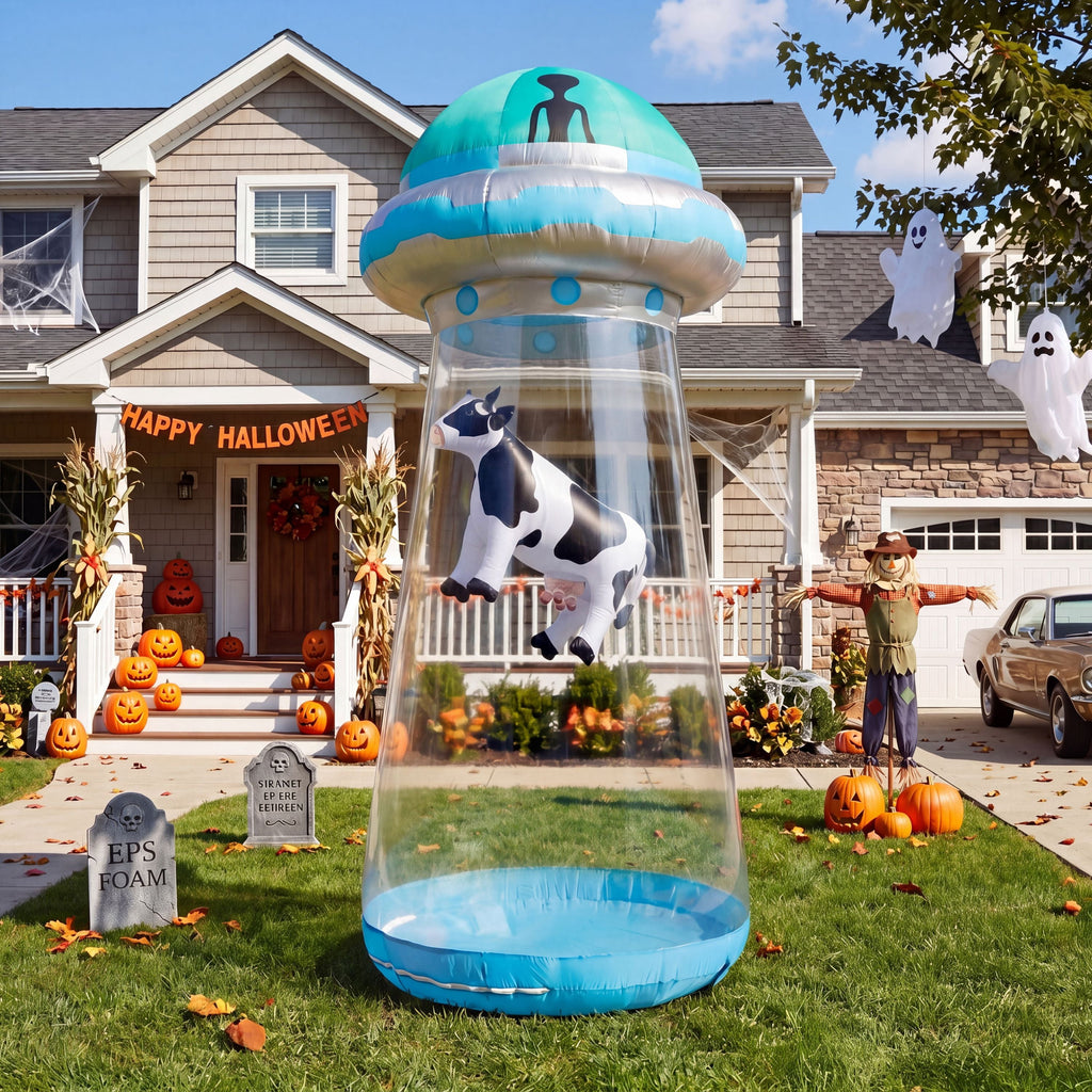 Joyfy 9 ft Halloween Inflatable UFO Alien Decoration with Built-in LEDs,UFO Halloween Decorations Outdoor Blow Up Yard Lawn Decoration